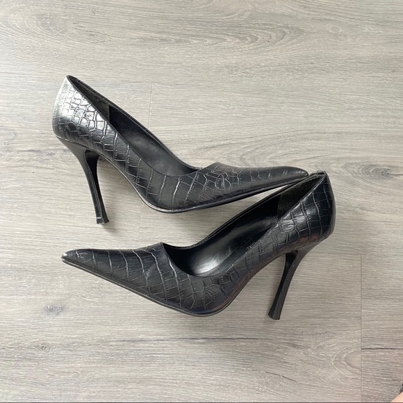 Aldo Pointed Toe Black Pumps Leather Shoes - Picture 6 of 11